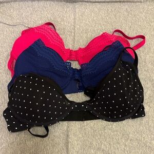 Women's Lace and Polka Dot Bra Set - Pink, Blue, Black